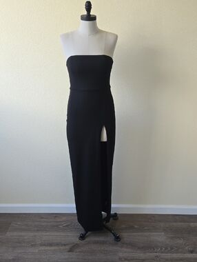 Meshki Strapless Black Maxi Dress with High Slit